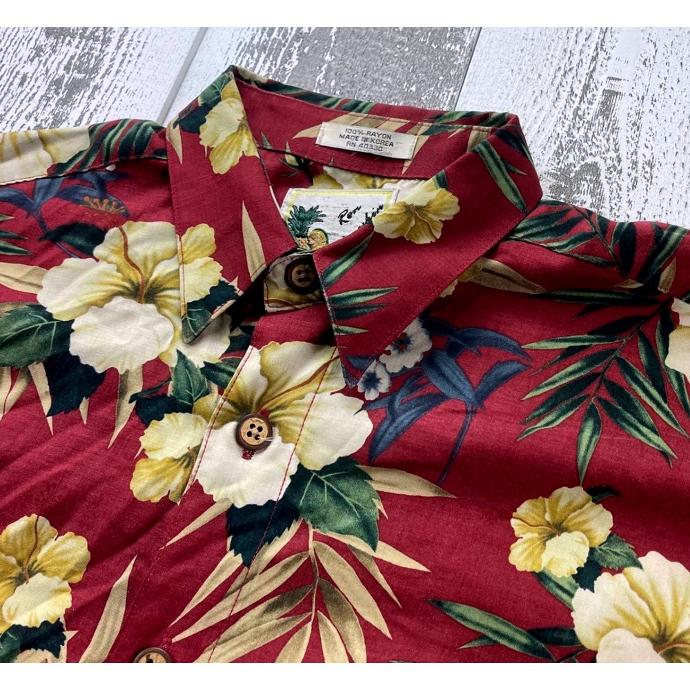 Vintage Ron‎ Chereskin Mens M Burgundy Floral Rayon Hawaiian Shirt Korea